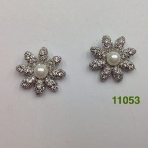 SILVER FLOWER CZ WITH PEARL CENTER POST EARRINGS