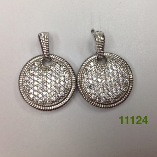 SILVER ROUND PAVE POST EARRINGS