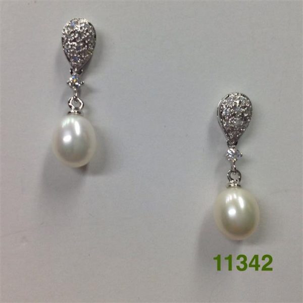 SILVER PAVE PEARL POST EARRINGS