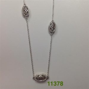 KS 36" SILVER CRYSTAL SMALL OVAL FILIGREE NECKLACE