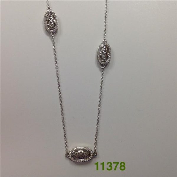 KS 36" SILVER CRYSTAL SMALL OVAL FILIGREE NECKLACE