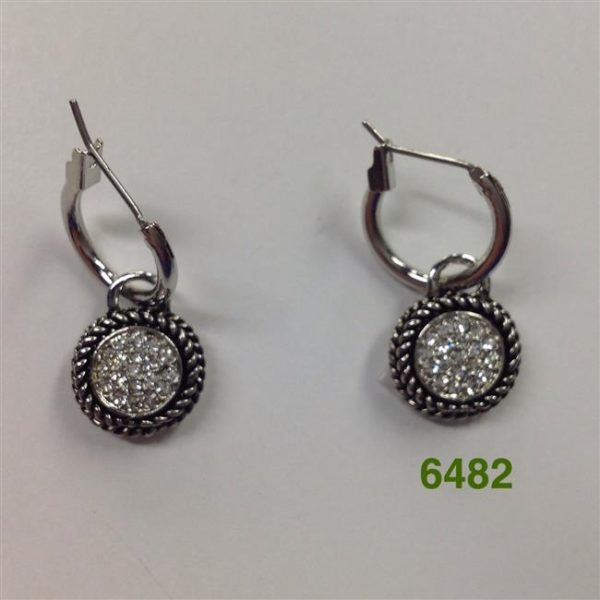 SILVER SMALL ROUND CABLE PAVE DROP HOOP EARRING