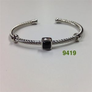 SILVER ONYX SQUARE CABLE BRACELET - SPECIAL
