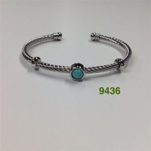 SILVER TURQUOISE SMALL ROUND CENTER CABLE BRACELET - SPECIAL