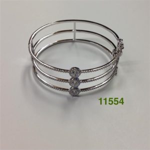 6.75" SILVER 3 PAVE CZ BARS WITH 3 ROUND SOLITAIRES IN A ROW HINGED BRACELET