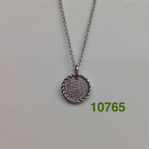 16" SILVER ROUND PAVE CZ EDGED IN ROPE NECKLACE