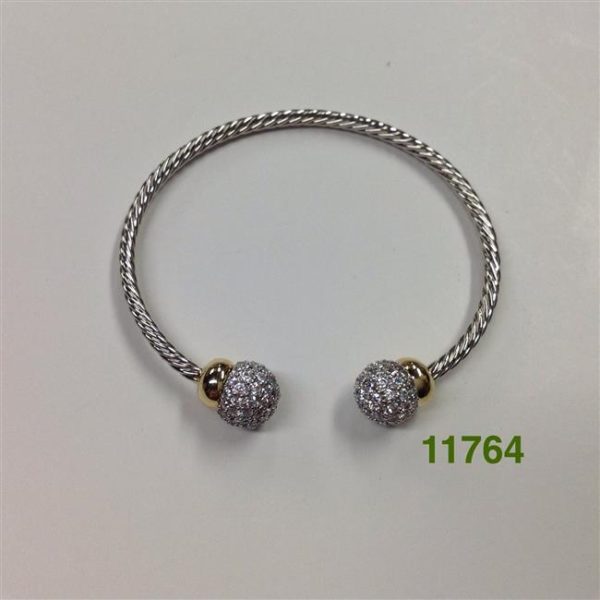 TWO TONE PAVE BALL TIP CABLE BRACELET