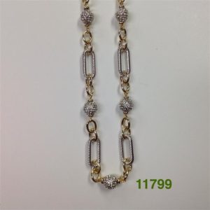 17" TWO TONE PAVE BALL WITH OBLONG LINK NECKLACE