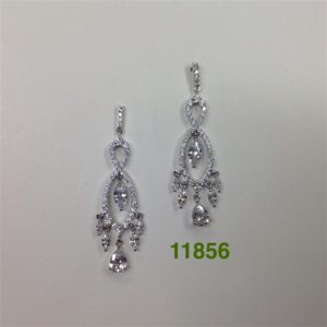 SILVER MARQUE SHAPED CENTER CZ WITH DANGLES POST EARRINGS