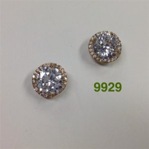 GOLD ROUND CZ SURROUNDED BY CZ POST EARRINGS