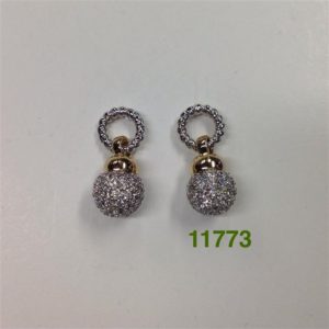 TWO TONE CABLE WITH PAVE BALL POST EARRINGS