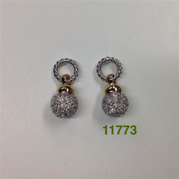 TWO TONE CABLE WITH PAVE BALL POST EARRINGS