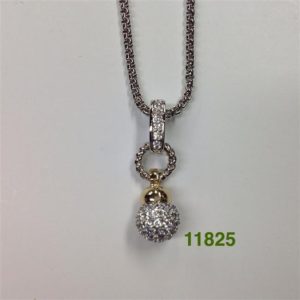 TWO TONE CABLE PAVE BALL PENDANT NECKLACE