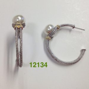 TWO TONE PEARL AND DOTS 3/4 HOOP POST EARRINGS