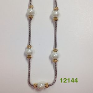 16" TWO TONE PEARL WITH GOLD RONDELS NECKLACE
