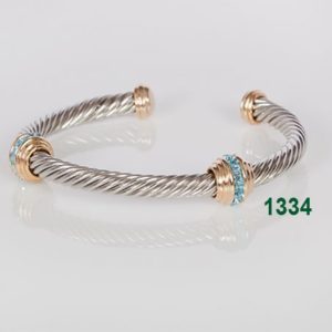 AQUA GOLD TIPS SILVER CABLE CUFF WITH DOUBLE GOLD RONDEL BRACELET - SPECIAL