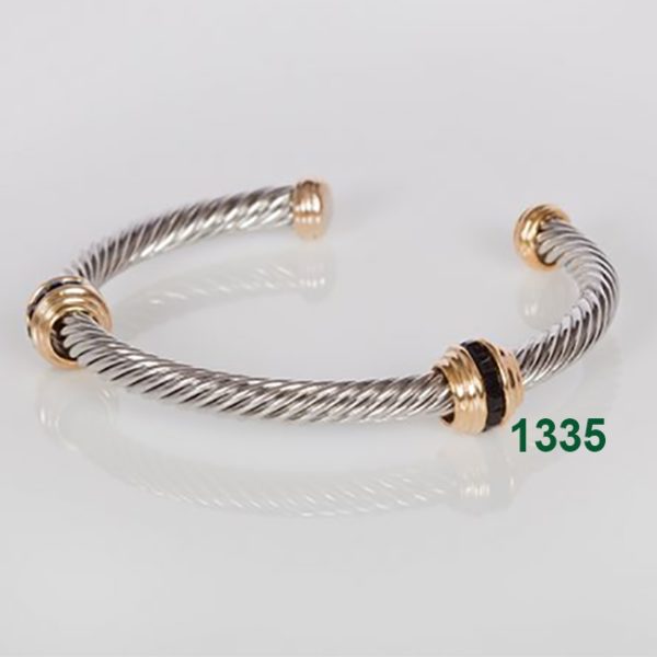 JET GOLD TIPS SILVER CABLE CUFF WITH DOUBLE GOLD RONDEL BRACELET - SPECIAL