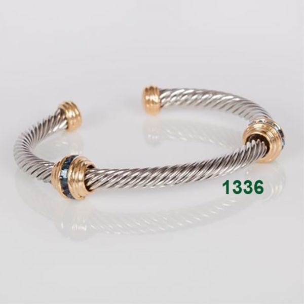 MONTANA GOLD TIPS SILVER CABLE CUFF WITH DOUBLE GOLD RONDEL BRACELET - SPECIAL