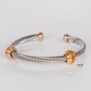 GOLDEN TOPAZ GOLD TIPS SILVER CABLE CUFF WITH DOUBLE GOLD RONDEL BRACELET - SPECIAL