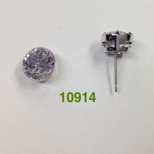 SILVER SOLITAIRE CZ SCALLOPED EDGE STUD EARRINGS