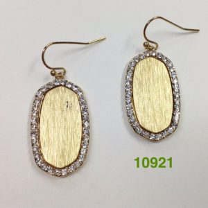 BRUSHED GOLD LARGE OVAL CZ EDGED WIRE EARRINGS