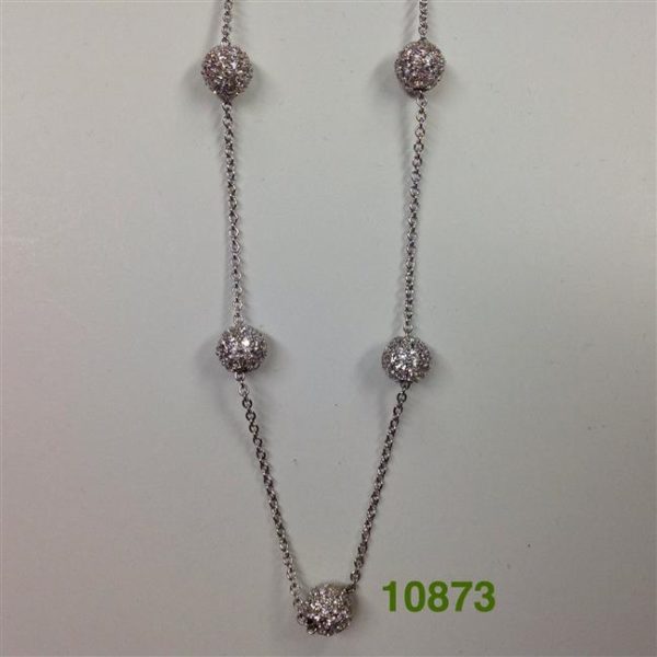 16+2" SILVER PAVE BALL STATIONS NECKLACE