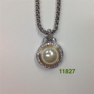 TWO TONE CZ AND PEARL PENDANT NECKLACE