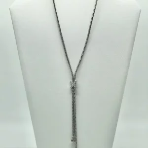 Silver Cable Lariat with Pave 22X22 13204