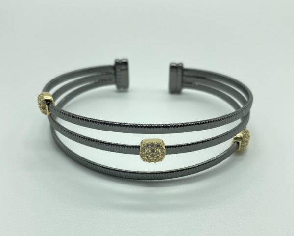 Black and Gold Triple Cuff with Scattered Square Pave 13269