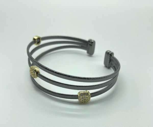 Black and Gold Triple Cuff with Scattered Square Pave 13269 alt