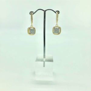 Gold Cable Square Drop with CZ Earrings 13200