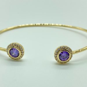 Gold Cuff with Round Pave and Amethyst Stone 13064