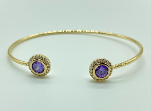 Gold Cuff with Round Pave and Amethyst Stone 13064