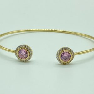 Gold Cuff with Round Pave and Pink Stone 13278
