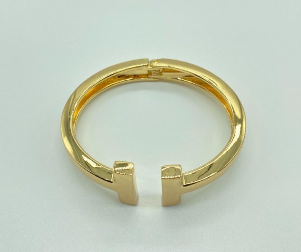 Gold Large T Hinged Bracelet 13282