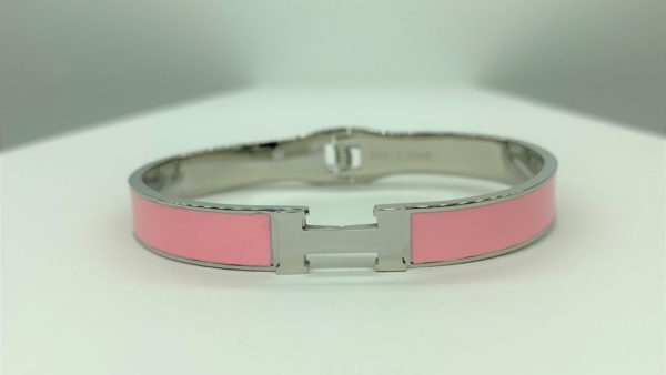 Pink with Silver H Hinged Bracelet 13358