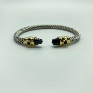 Silver Cable Cuff with Jet Stone 1273