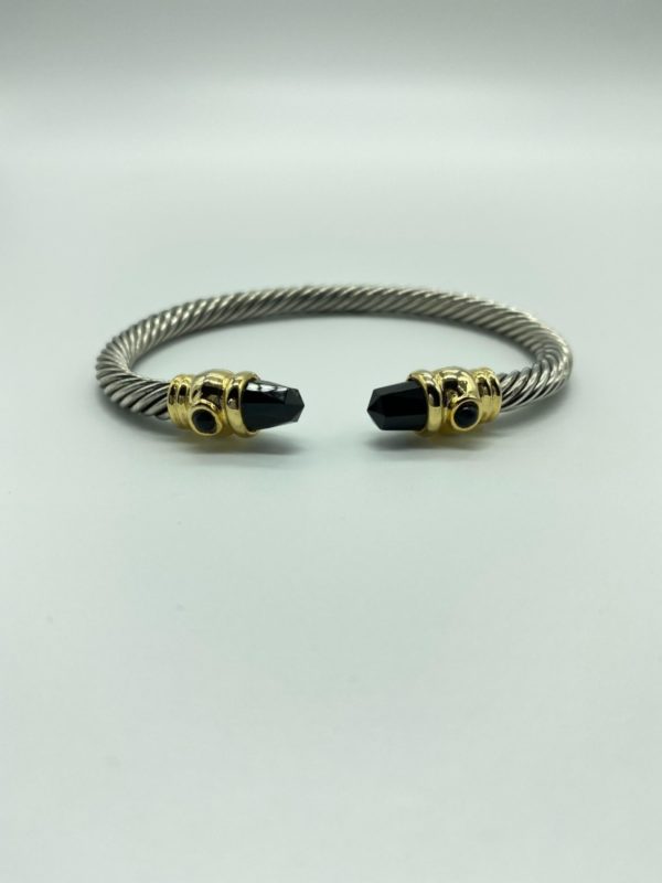 Silver Cable Cuff with Jet Stone 1273