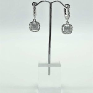 Silver Cable Square Drop with CZ Earrings 13199