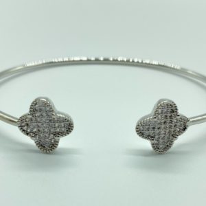 Silver Cuff with Pave Clover Tips 13077