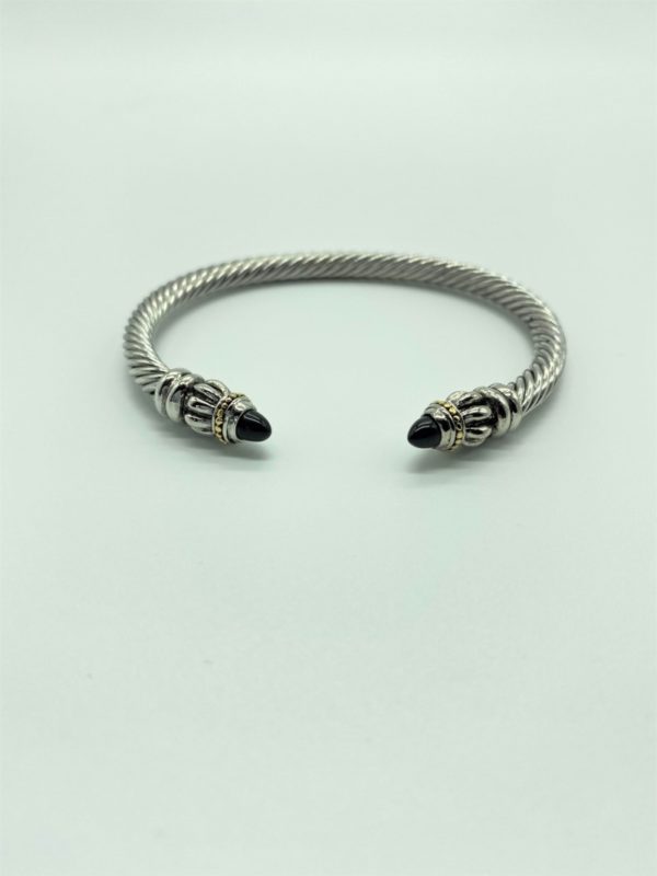 Thin Silver Cable Cuff with Jet Tip 1305
