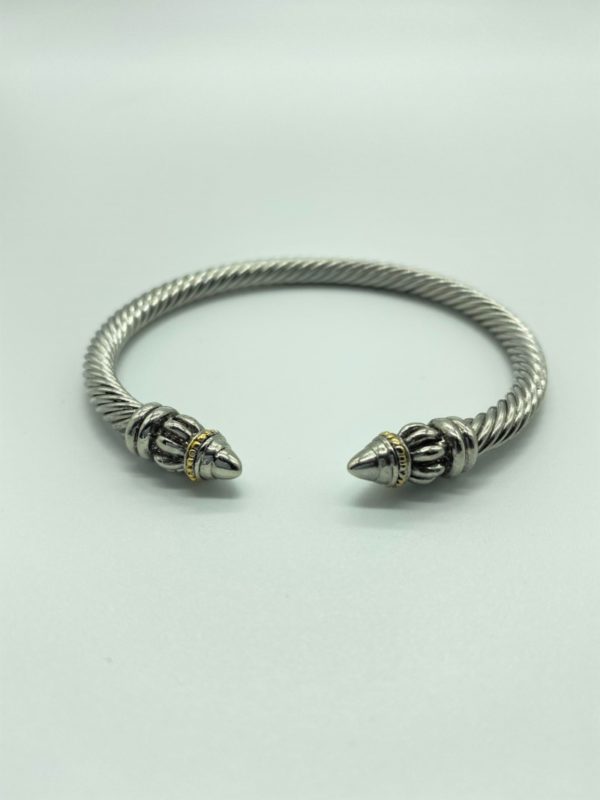 Thin Silver Cable Cuff with Silver Tip 1304