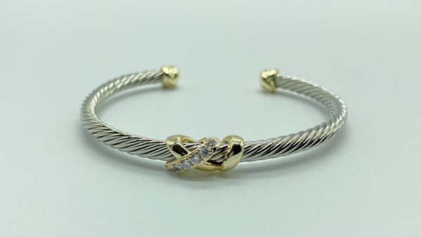 Two Tone Cable Cuff with CZ Wrap Bracelet 12787