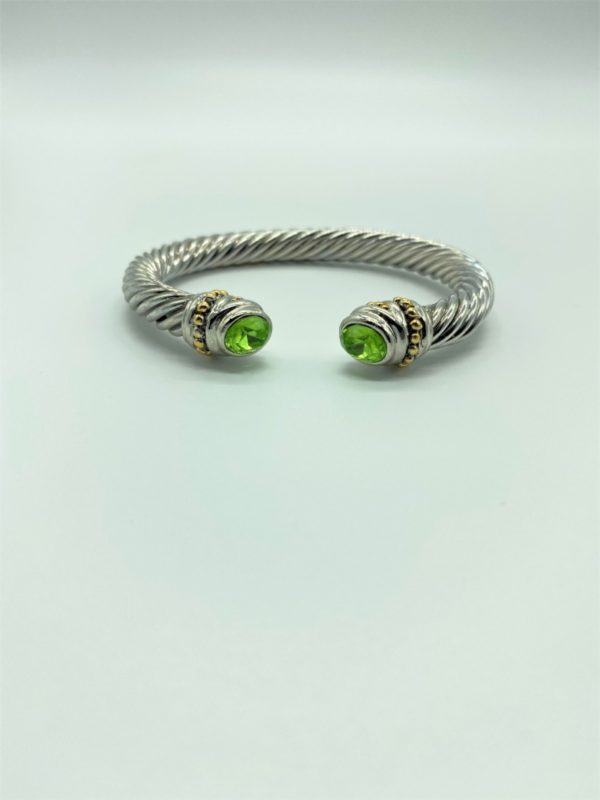 Two Tone Cable Cuff with Oval Peridot Stone 1457
