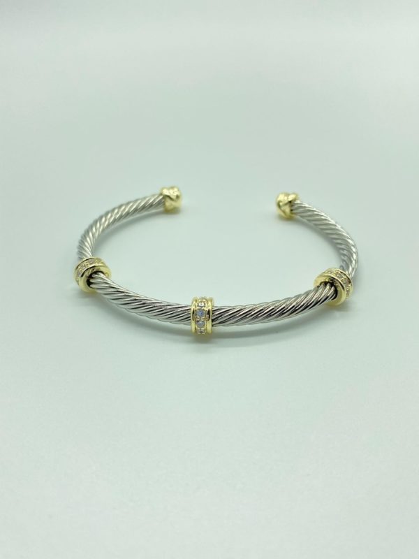 Two Tone Cable Cuff with Triple Pave Bar 12784