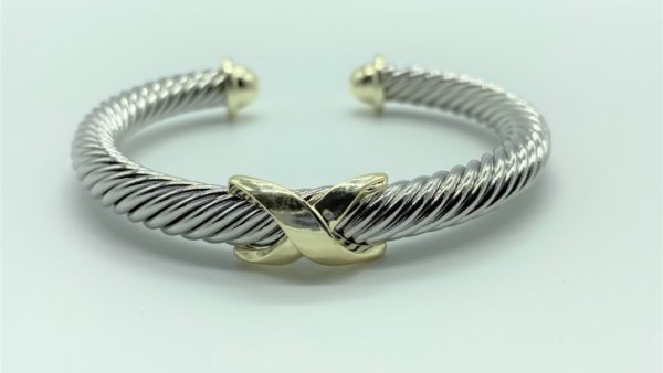 Two Tone Cable X Cuff Bracelet 12778