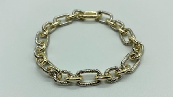 Two Tone Cable and Link Bracelet with Lobster Clasp 13063