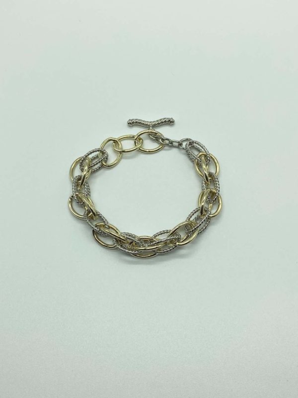Two Tone Cable and Link Bracelet with Toggle Clasp 13209