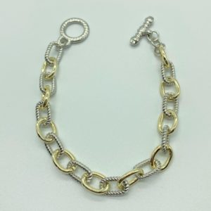 Two Tone Cable and Link Bracelet with Toggle Clasp 13340