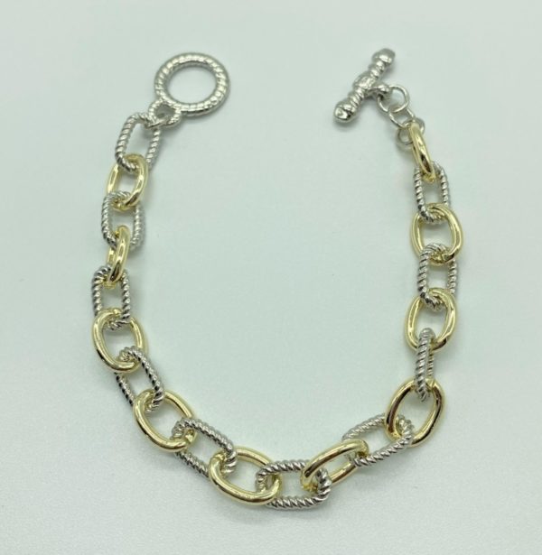Two Tone Cable and Link Bracelet with Toggle Clasp 13340
